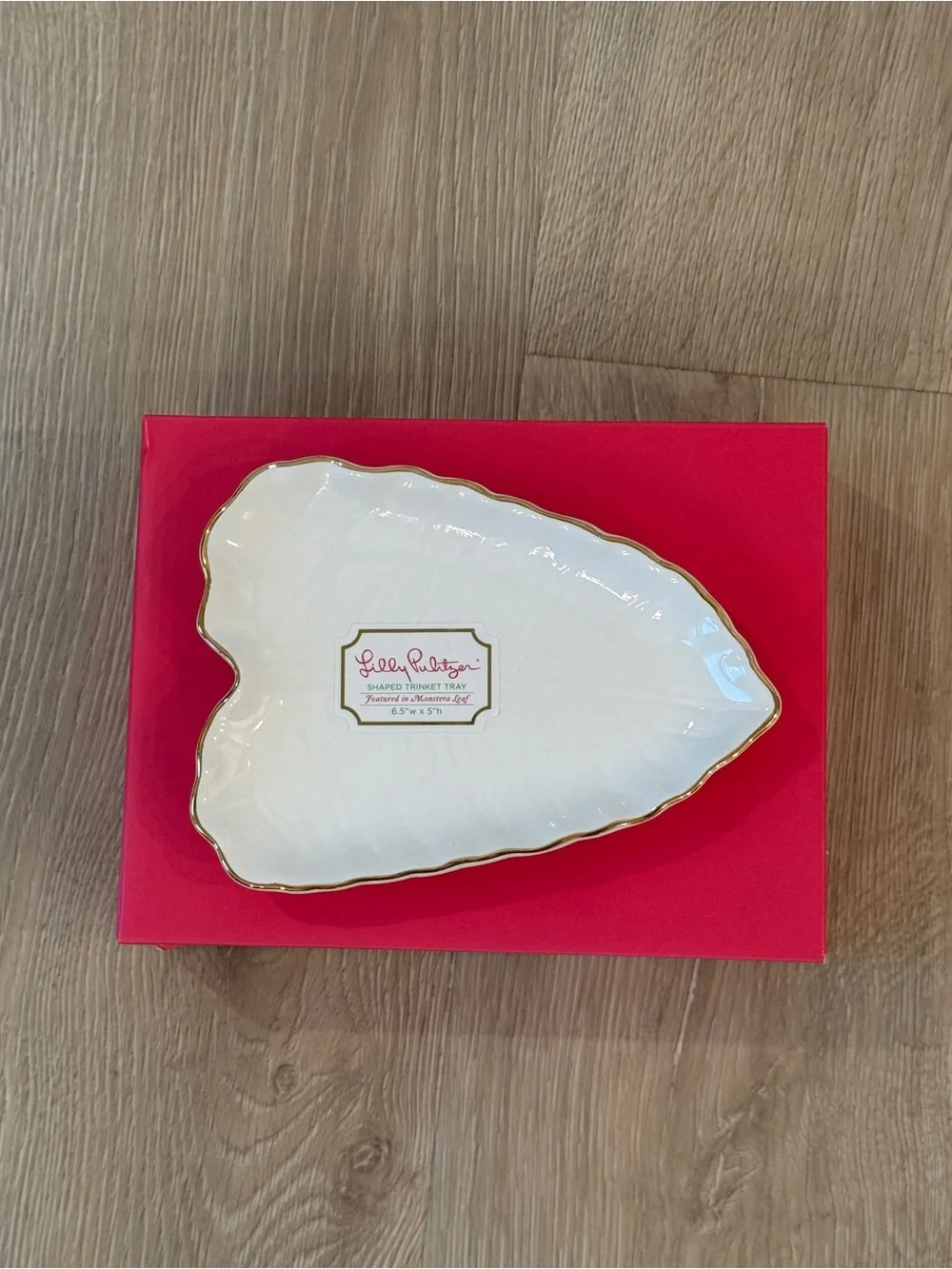 Lilly Pulitzer White Heart-Shaped Trinket Tray with Gold Edge